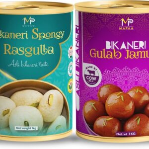 MAPAA Bikaneri Premium Spongy Rasgulla & Bikaneri Desi Ghee Gulab Jamun Ready to Eat Indian Sweets 2KG Pack